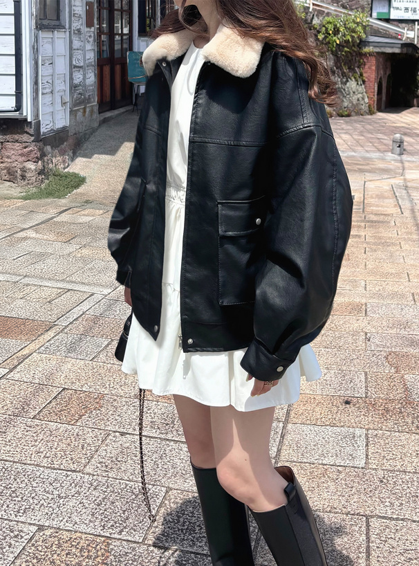ファー付き襟2Wayレザージャケット[kd89] | レディースファッション