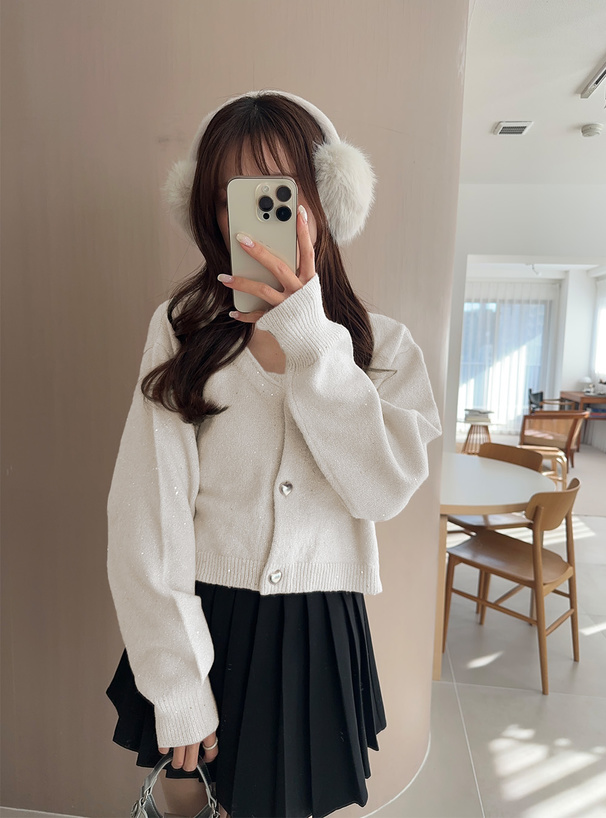 キャミソールxハートボタンカーディガンスパンコールニット