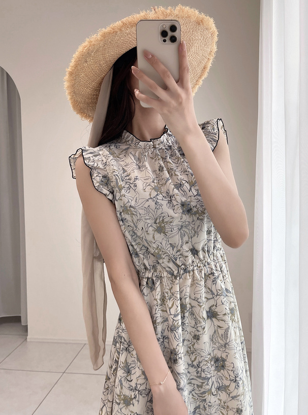 花柄フリルノースリーブフレアワンピース[on159] | レディース