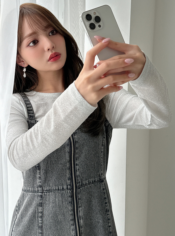 ハーフジップフレアデニムキャミワンピース[on237] | レディース