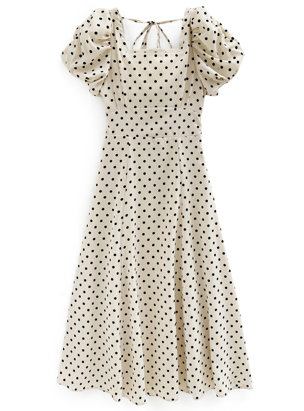 ドット柄バルーンスリーブフレアワンピース[ru1163] | レディース