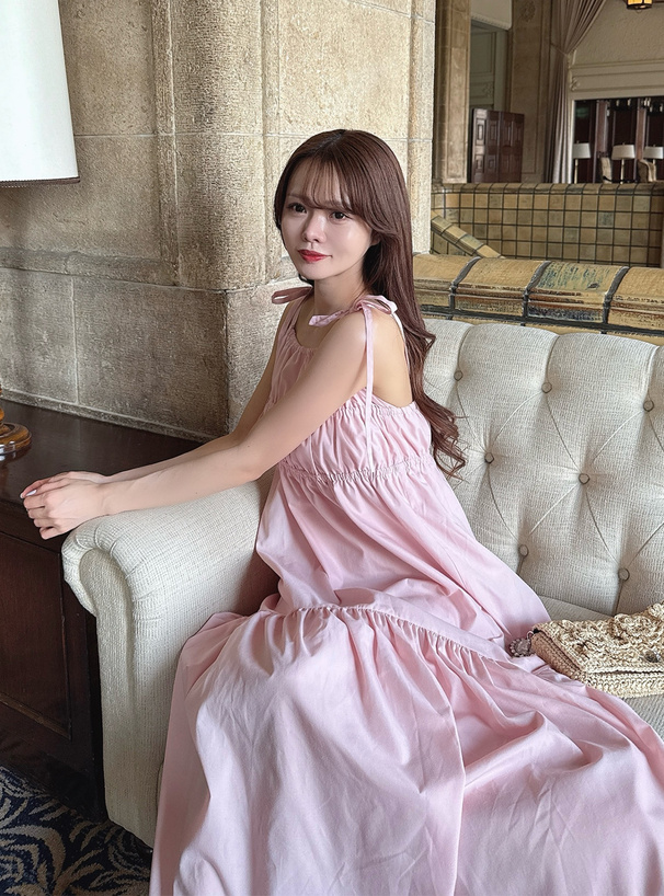 リボンストラップギャザーキャミワンピース[tg671] | レディース