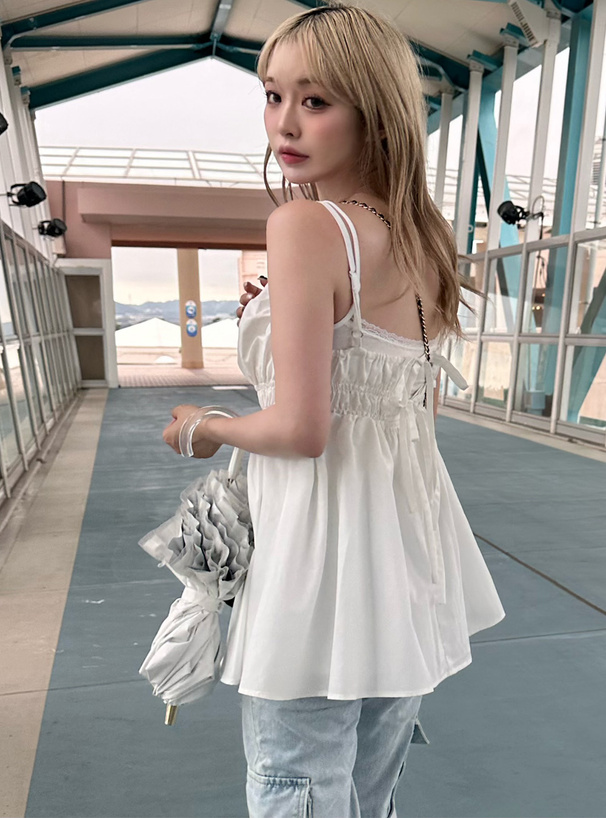 バックリボンウエストシャーリングキャミビスチェ[tg736] | レディース