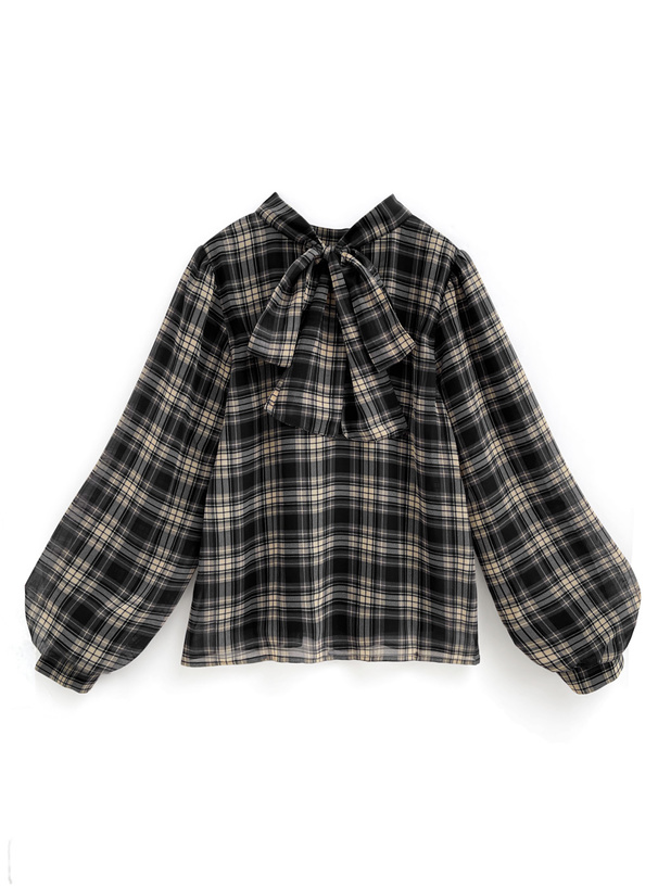 チェック柄バックリボンブラウス[tg740] | レディースファッション通販