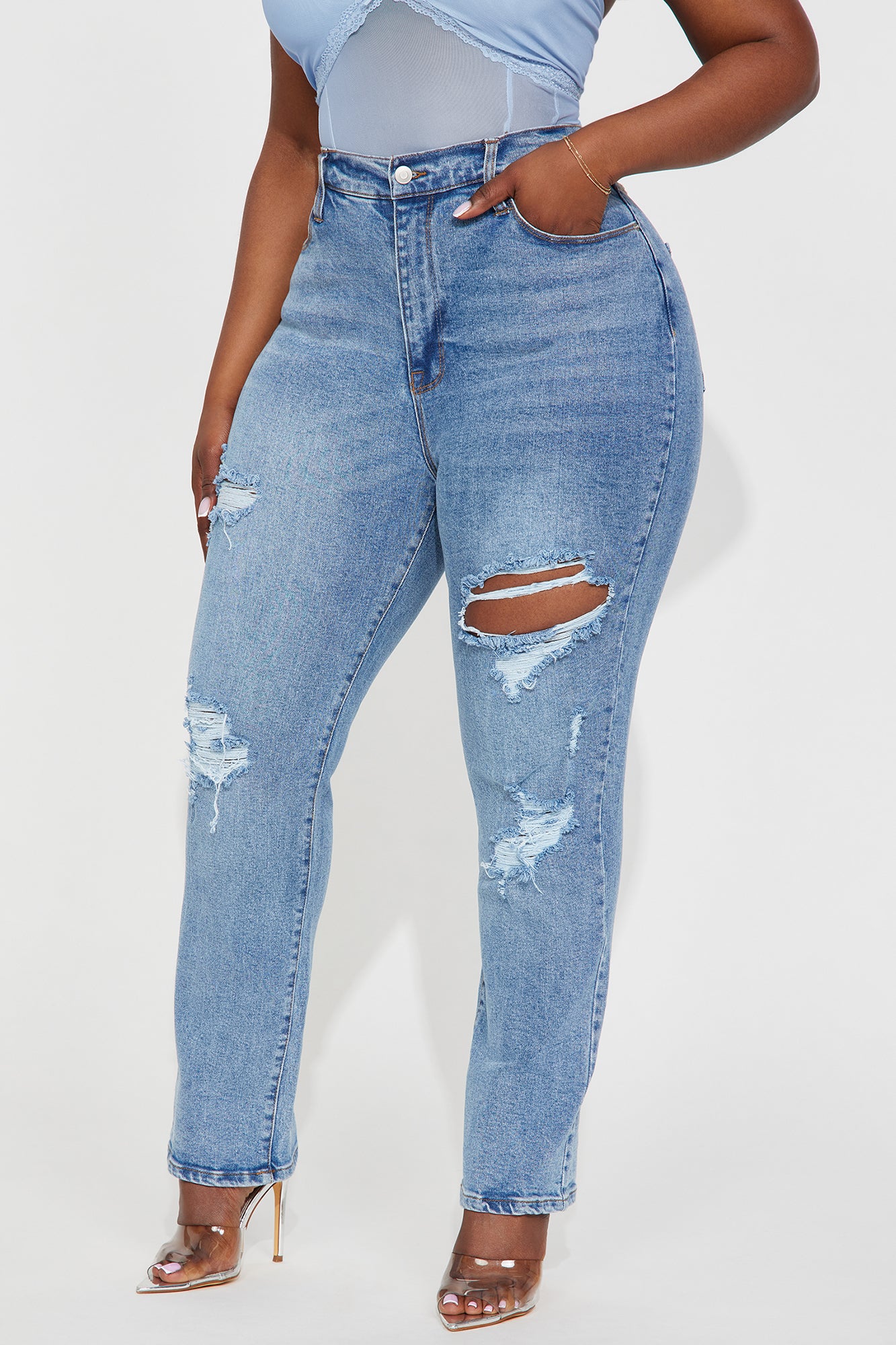 Because I Said So Destroyed Mom Jeans - Medium Blue Wash | Fashion