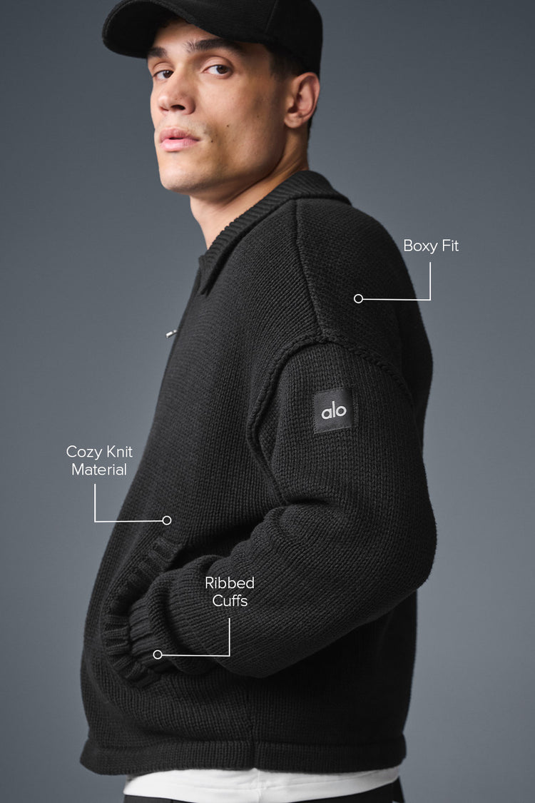 Heritage Full Zip Sweater - Black | ALO