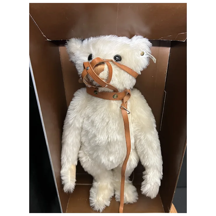 Large Vintage Steiff Mohair Jointed Muzzle Bear W/ Leather Leash