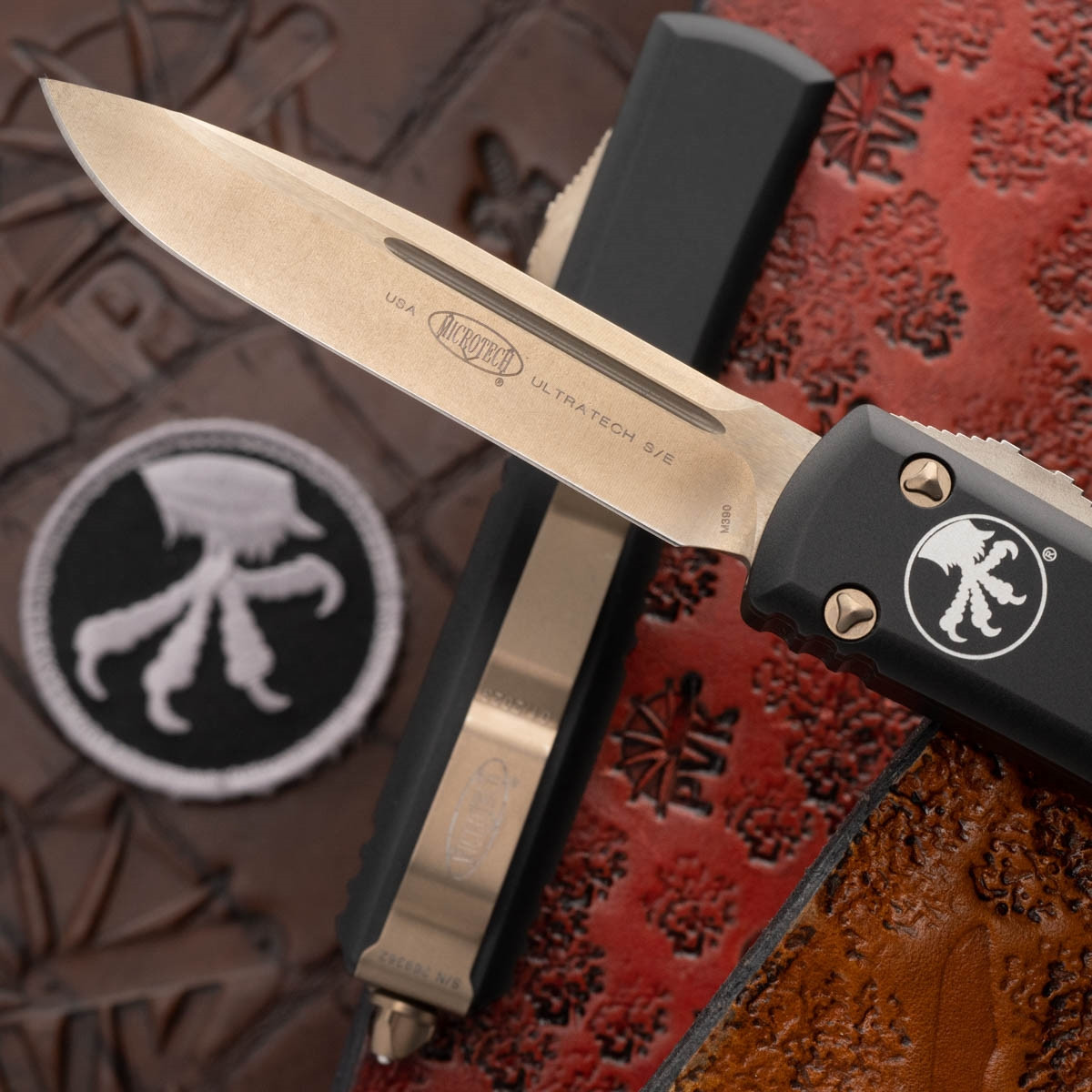 Microtech Ultratech 121-13 Single Edge Bronze Blade, Black Handle