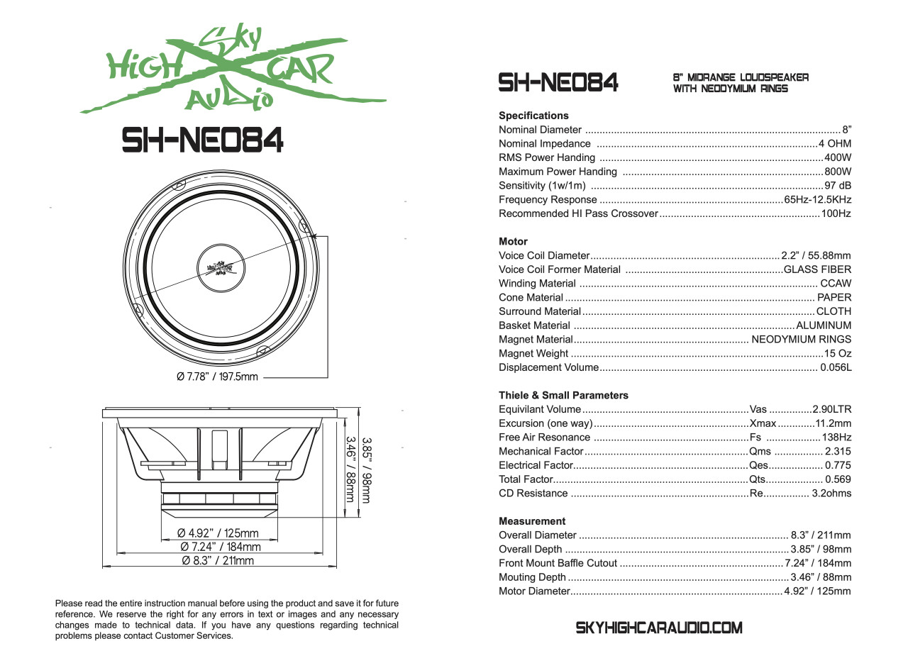 SkyHi Car Audio Pro Audio NEO84 8