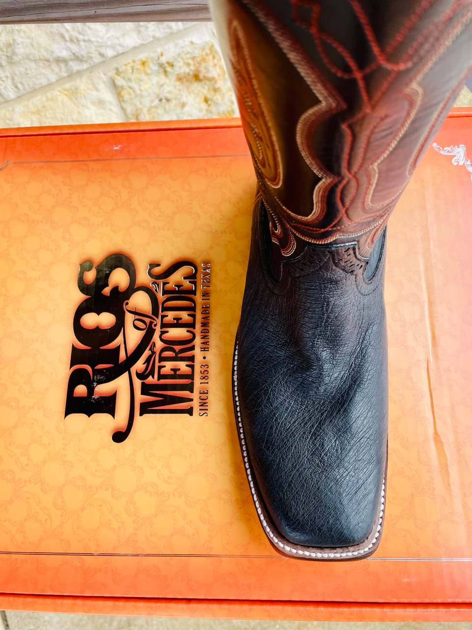 RIOS OF MERCEDES - MEN'S BLACK OSTRICH AND BLACK CALF BOOTS - Y