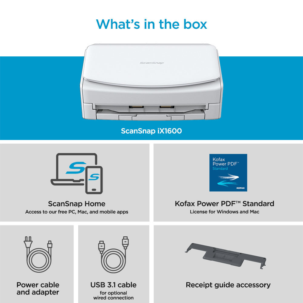 ScanSnap iX1600 Touch Screen Scanner for PC and Mac (White)