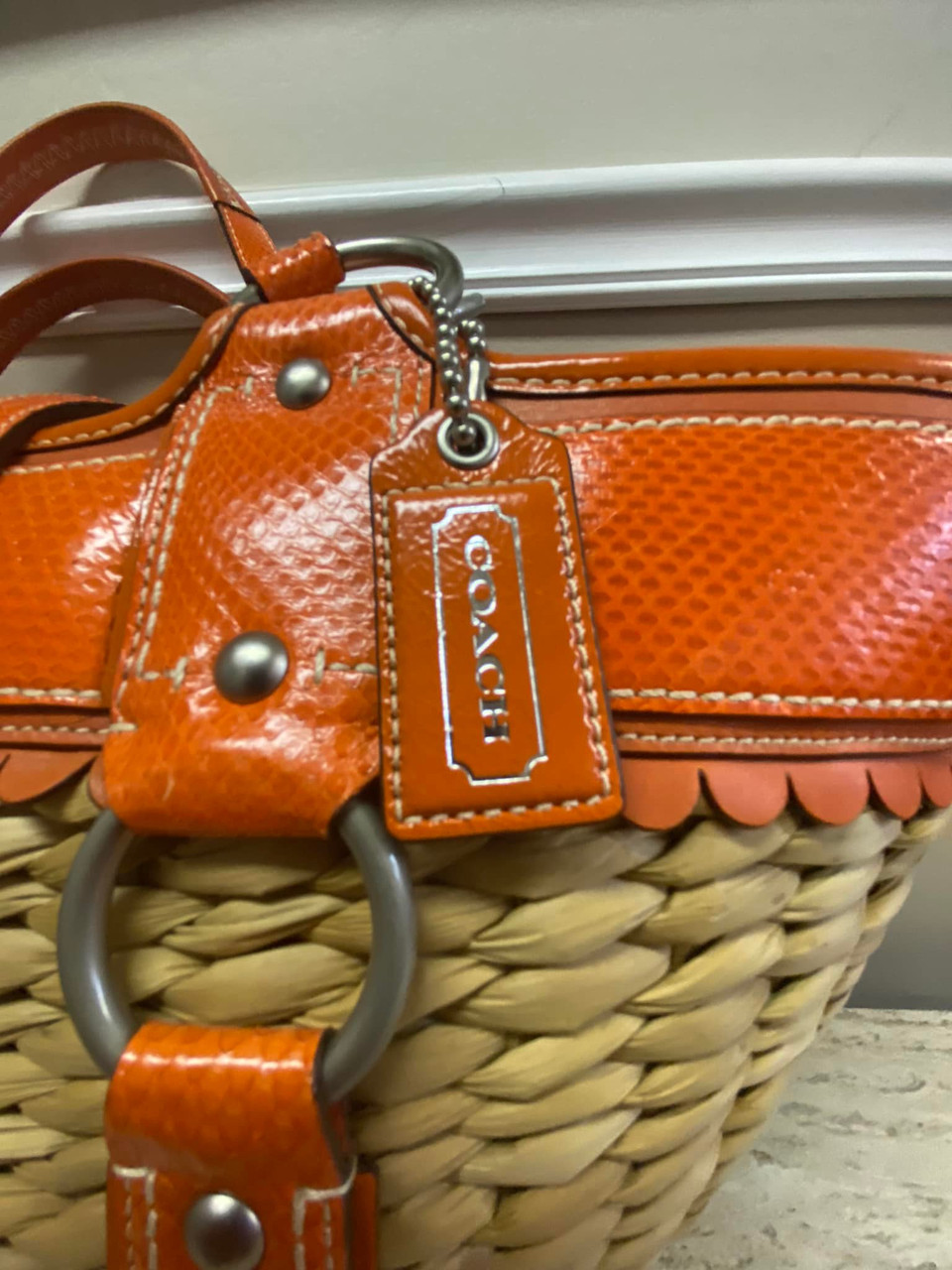 Vintage Coach XL Jasmine Straw Tote Bag