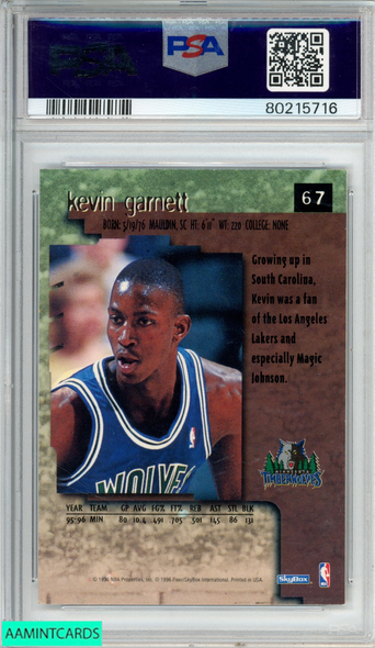 1996 SKYBOX PREMIUM KEVIN GARNETT #67 RUBIES PSA 8 NM-MT 51182448