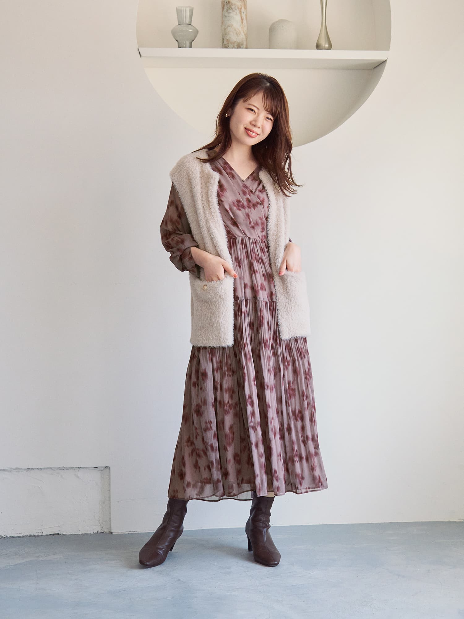 セットバックスクエアトゥショートブーツ | 小柄・低身長女性向け