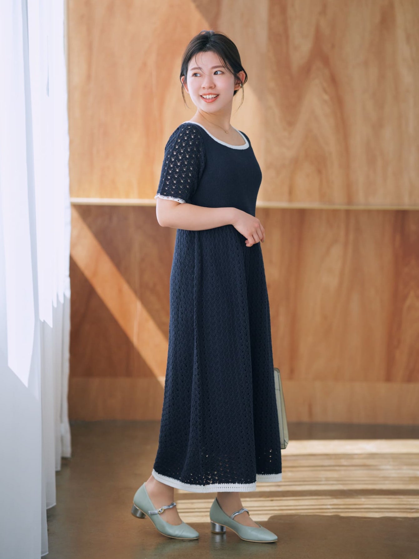 バイカラークロシェライクワンピース-short & regular | 小柄・低身長