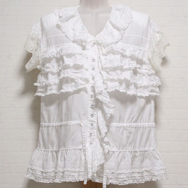 白レース使い段々フリルオーバーブラウス - ピンクハウス通販