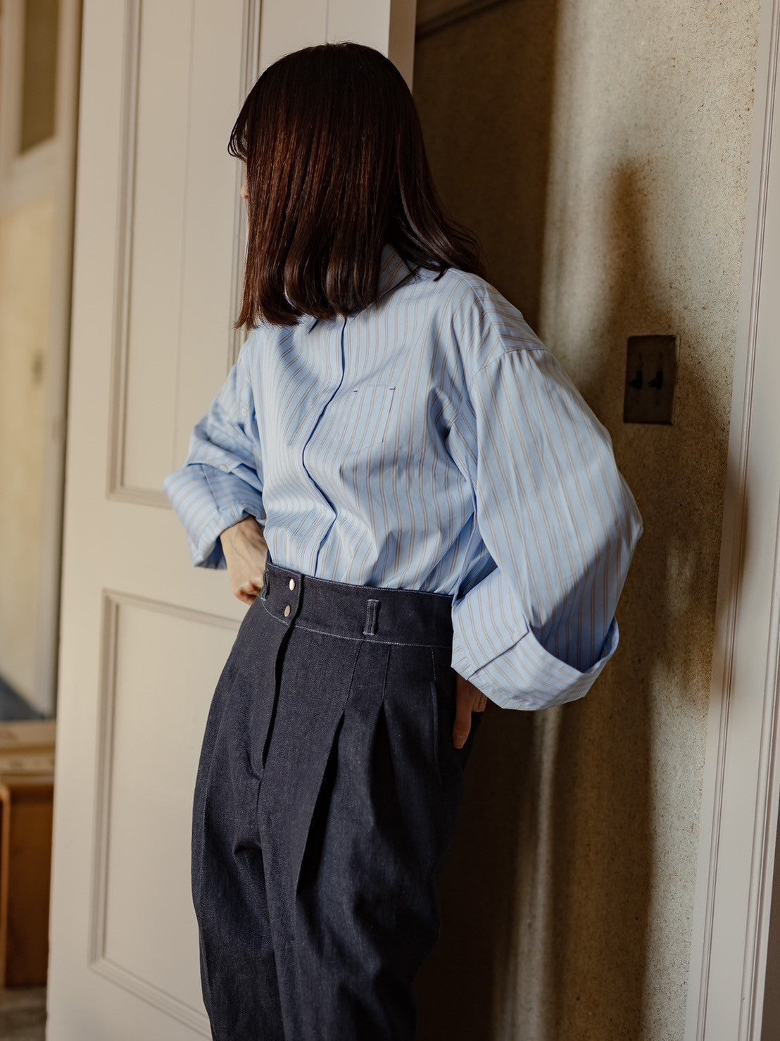 Mia / deres thomas mason 6way sleeve shirt (STRIPE/ INDIGO / CLEAR