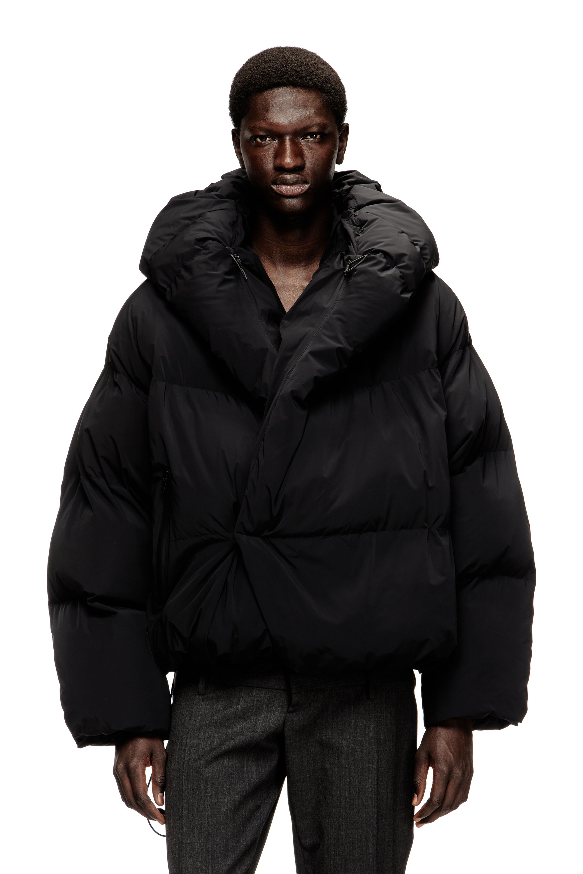 Men's Wrap puffer jacket in stretch nylon | Black | Diesel