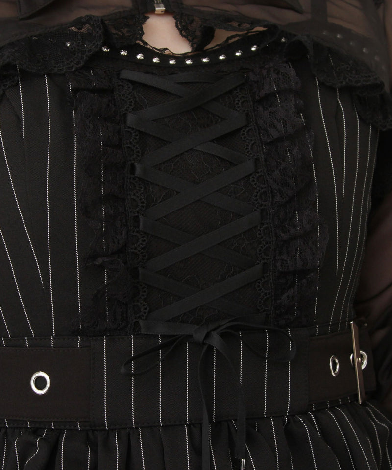 スタッズジップシアーボレロレースフリルキャミワンピース
