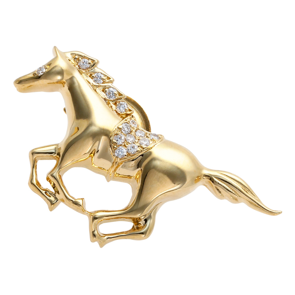 中古] ユキザキ レガリア イエローゴールド ダイヤモンド ブローチ 馬