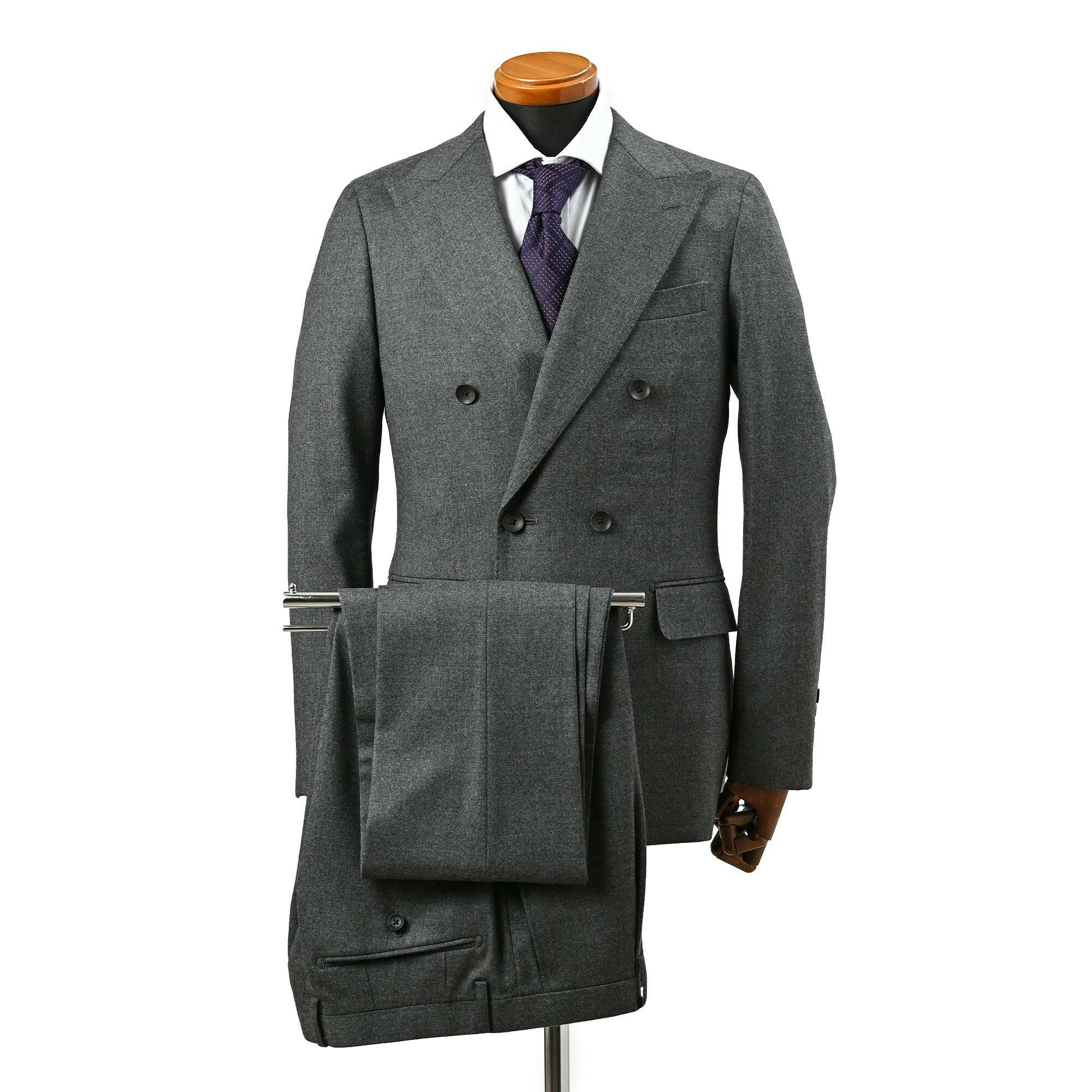 尾州 SMART MERINO SAXONY ストレッチ 1タック ダブルスーツ / グレー
