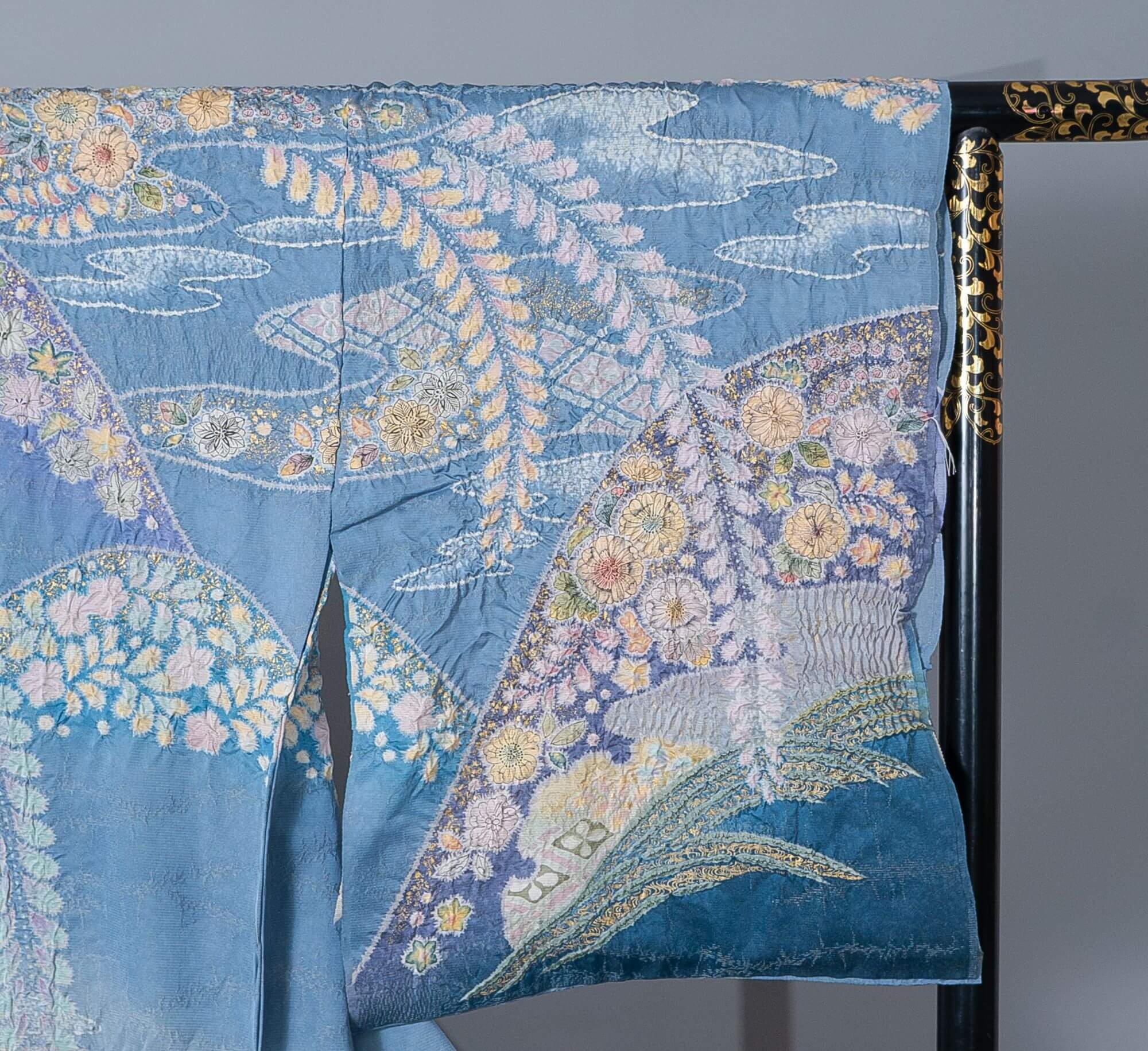 新品【訪問着】水色系 辻が花風文様｜染め文様 絹100％ 八掛付き 未