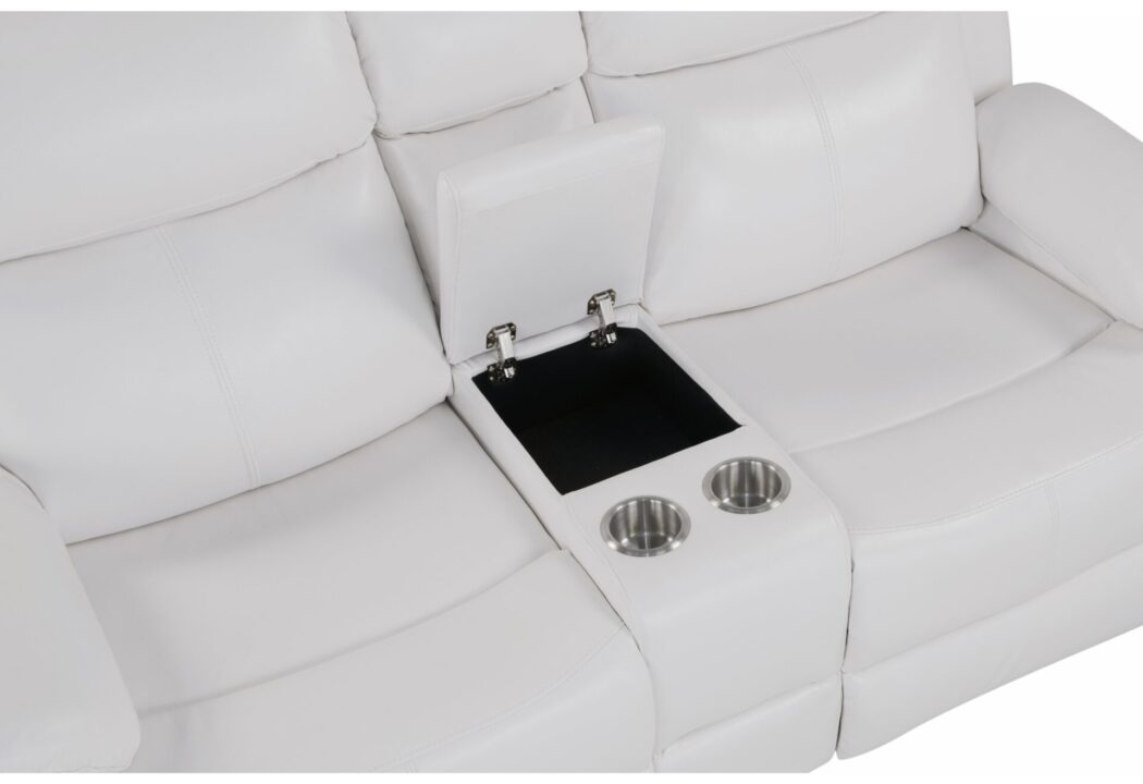U6026 BLANCHE WHITE RECLINING SOFA, CONSOLE RECLINING LOVESEAT