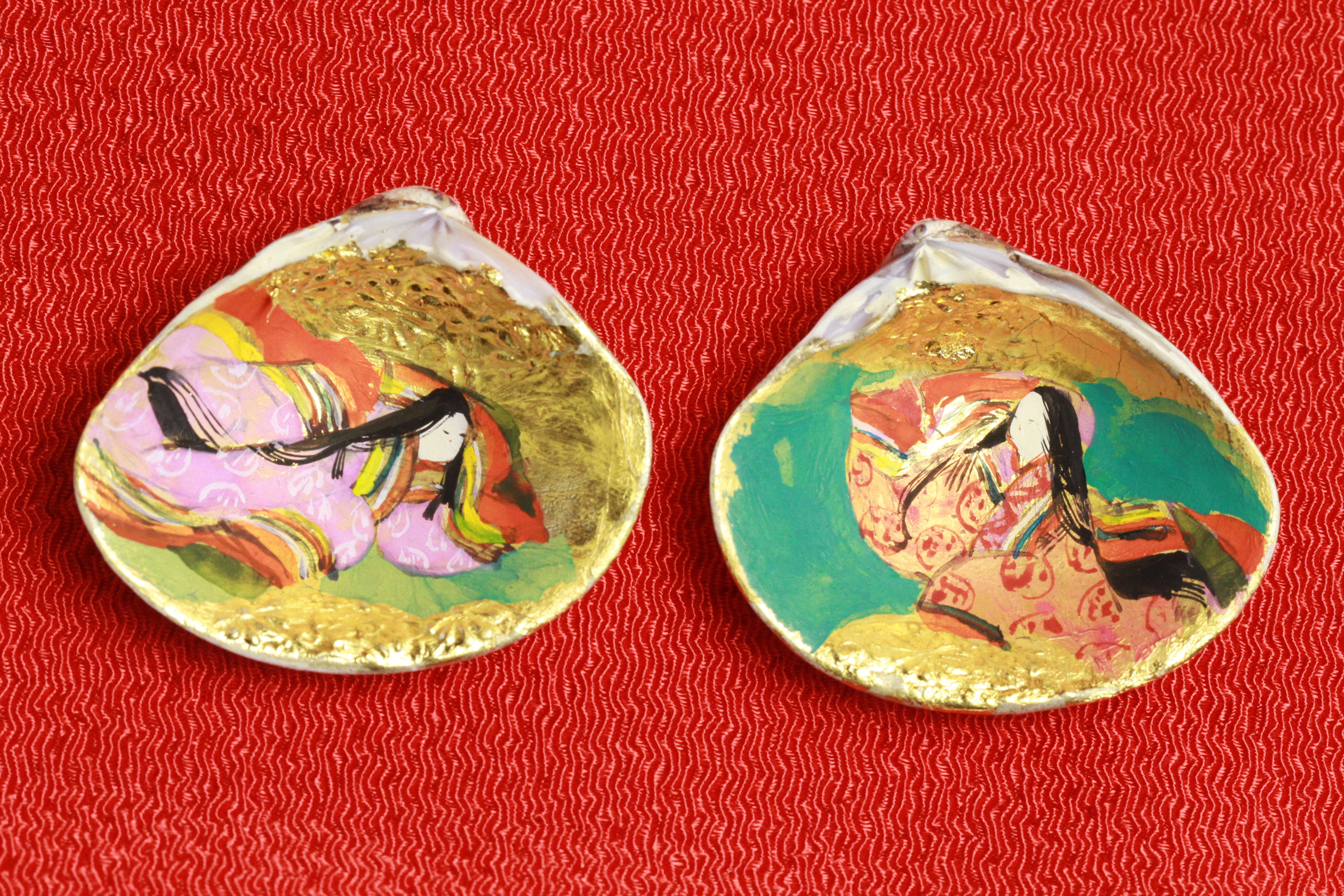 貝合わせ3組に源氏物語絵巻3シーンを描きました。