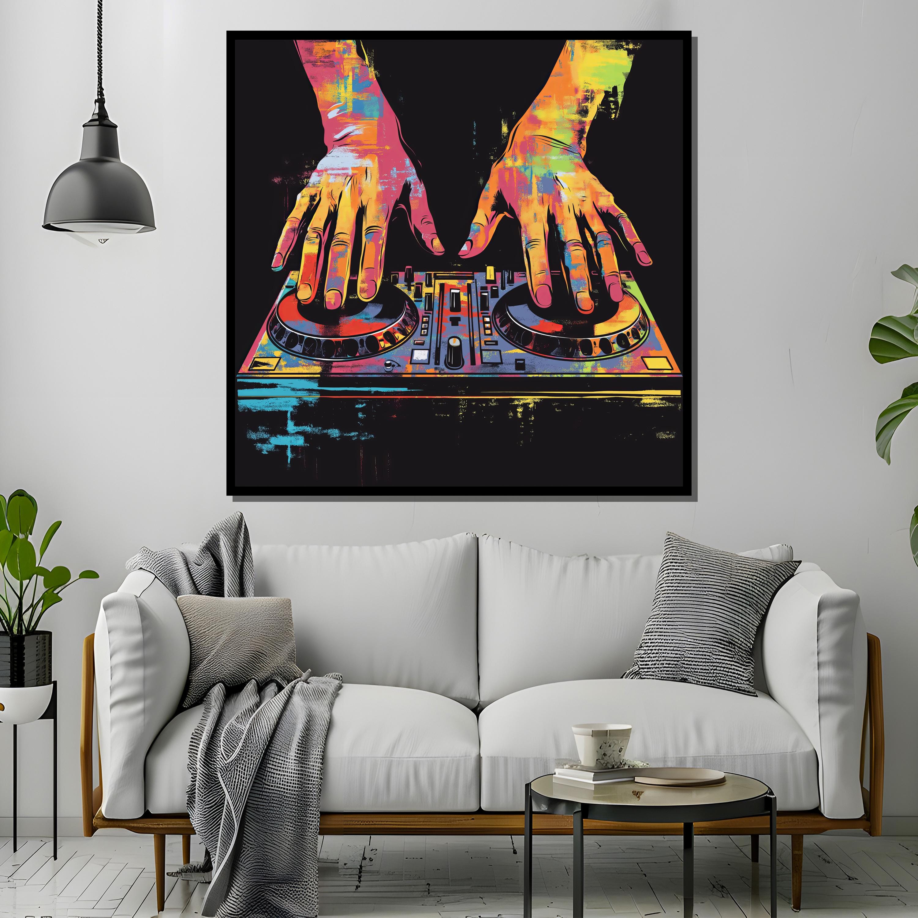 Colorful DJ Hands Abstract Art, Music Mixer Canvas Print, Vibrant