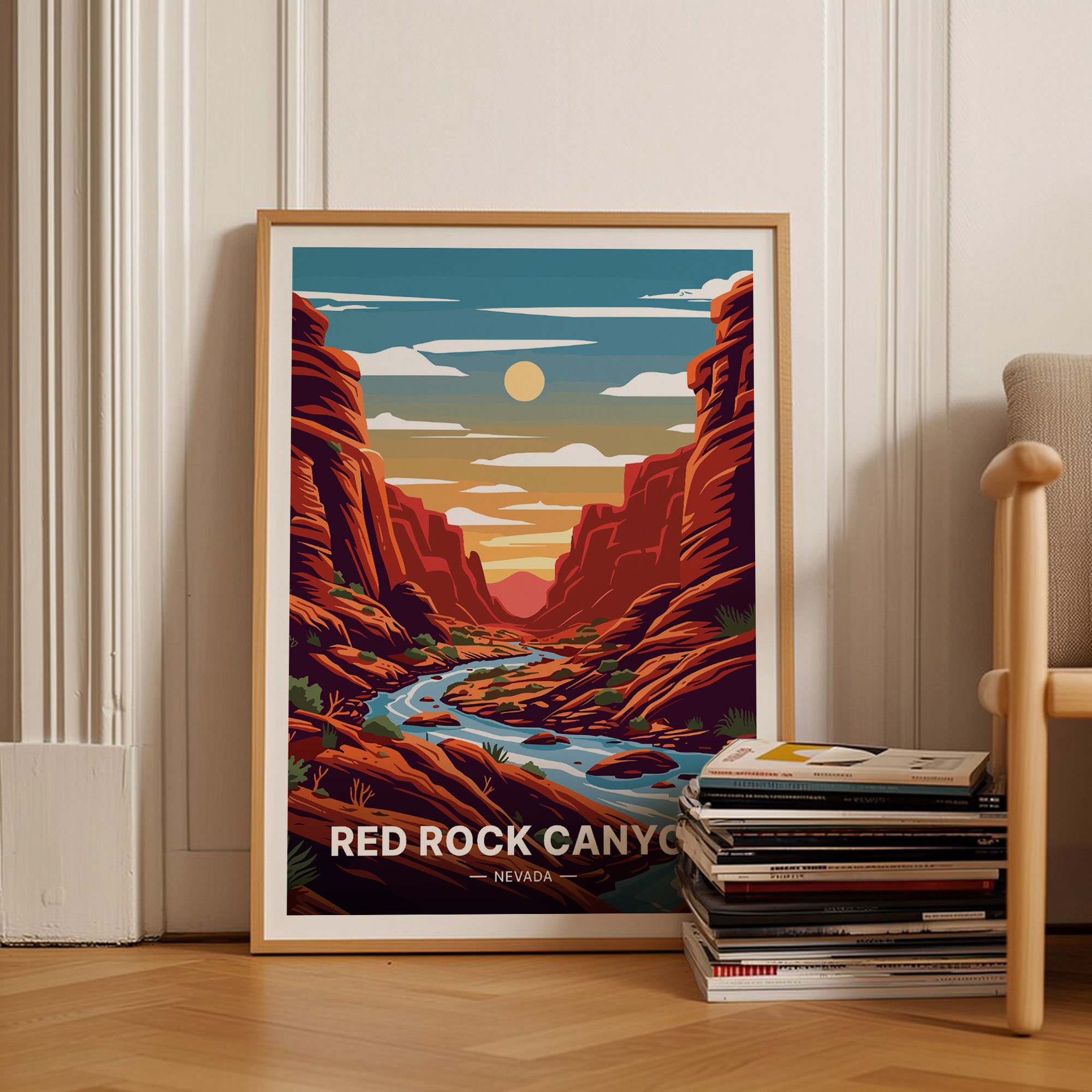 Red Rock Canyon Nevada Travel Poster, Scenic Landscape Wall Art