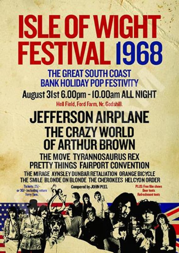 ISLE of WIGHT FESTIVAL 1968 Reimagined A3 Size Poster. Classic
