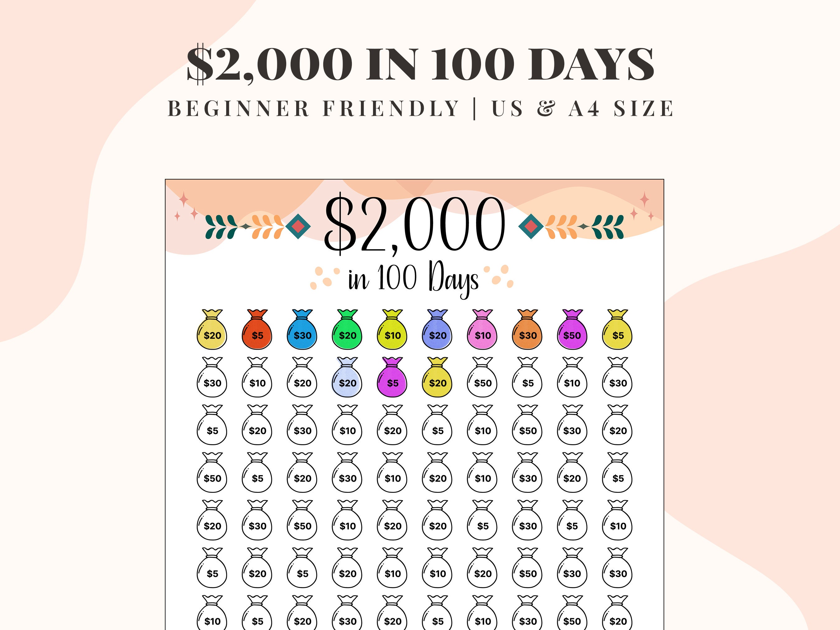 2k in 100 Days Savings Challenge, 2k Saving Challenges, 2000