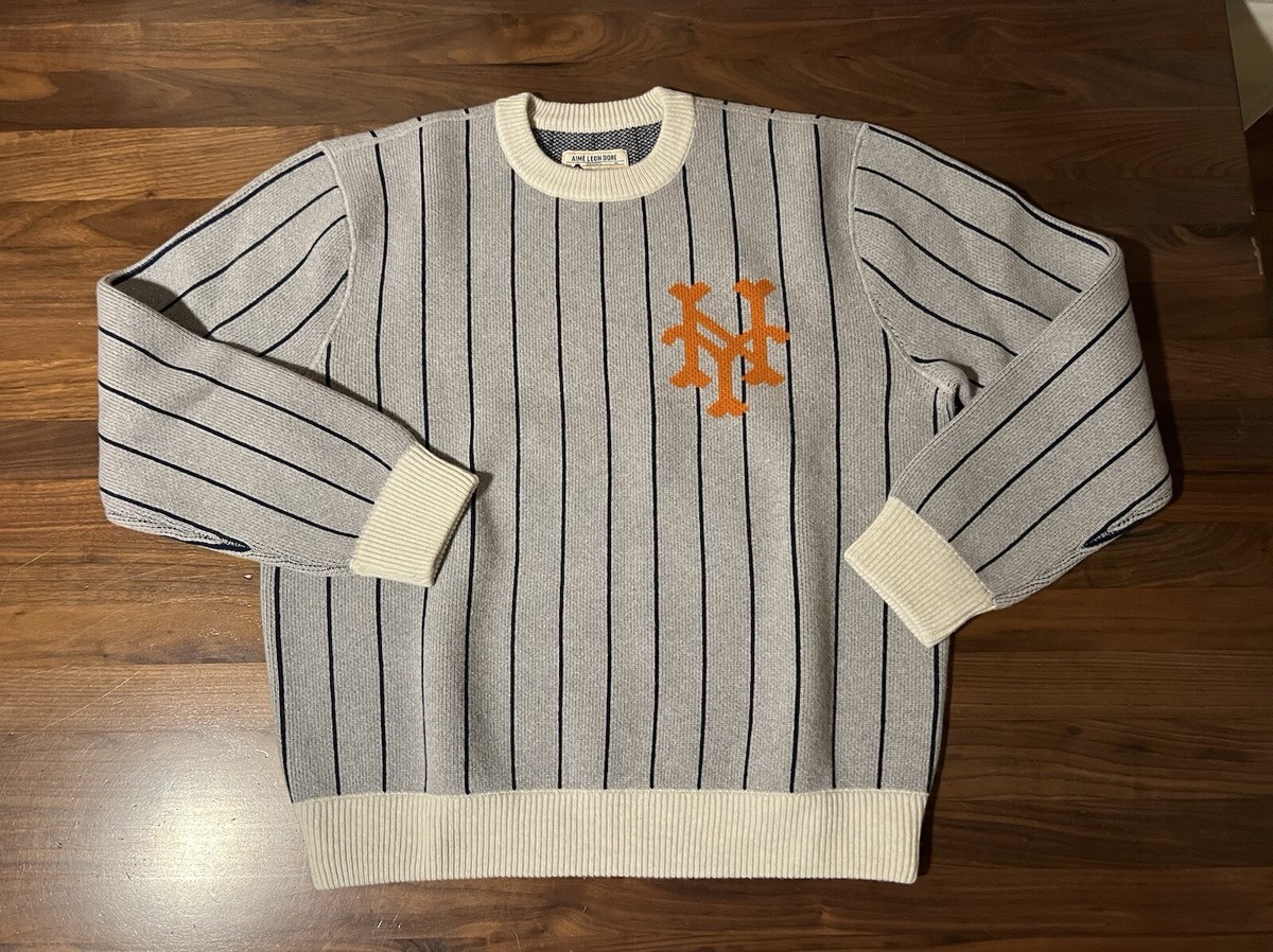 Aime Leon Dore ALD / New York Mets Pinstripe Grey Wool Sweater