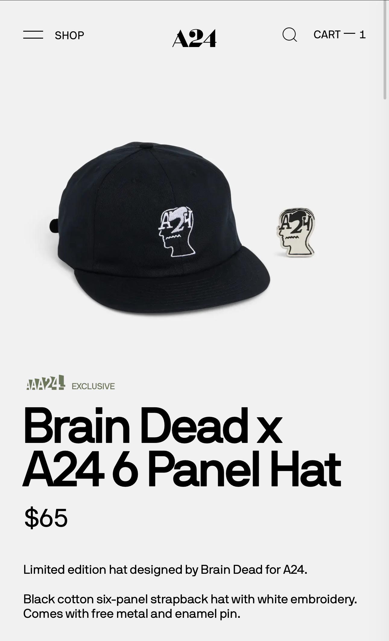 New AAA24 Exclusive Braindead hat w/pin : r/A24