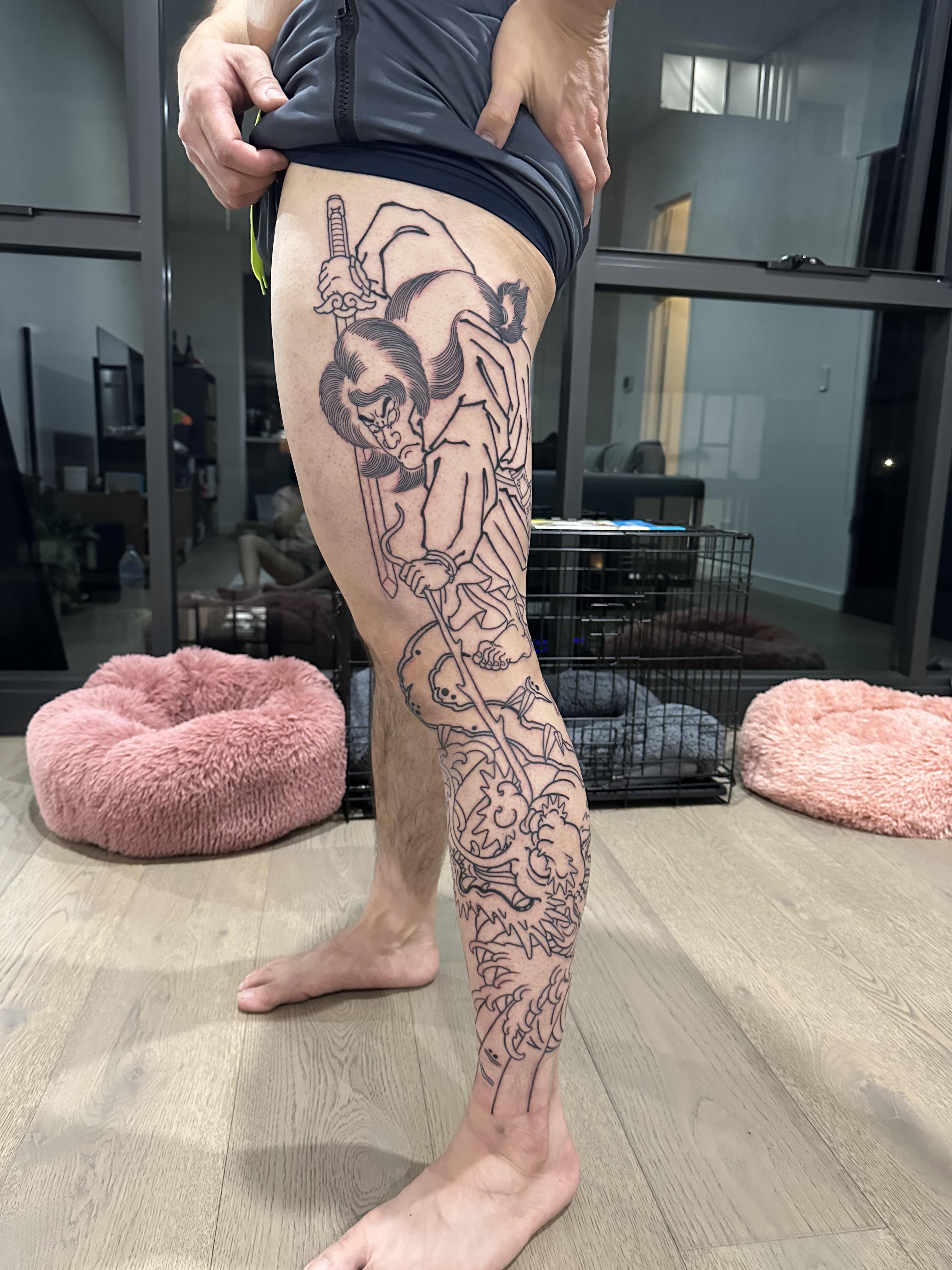 1st session. Susanoo and Yamata no Orochi leg sleeve by Alex Rusty