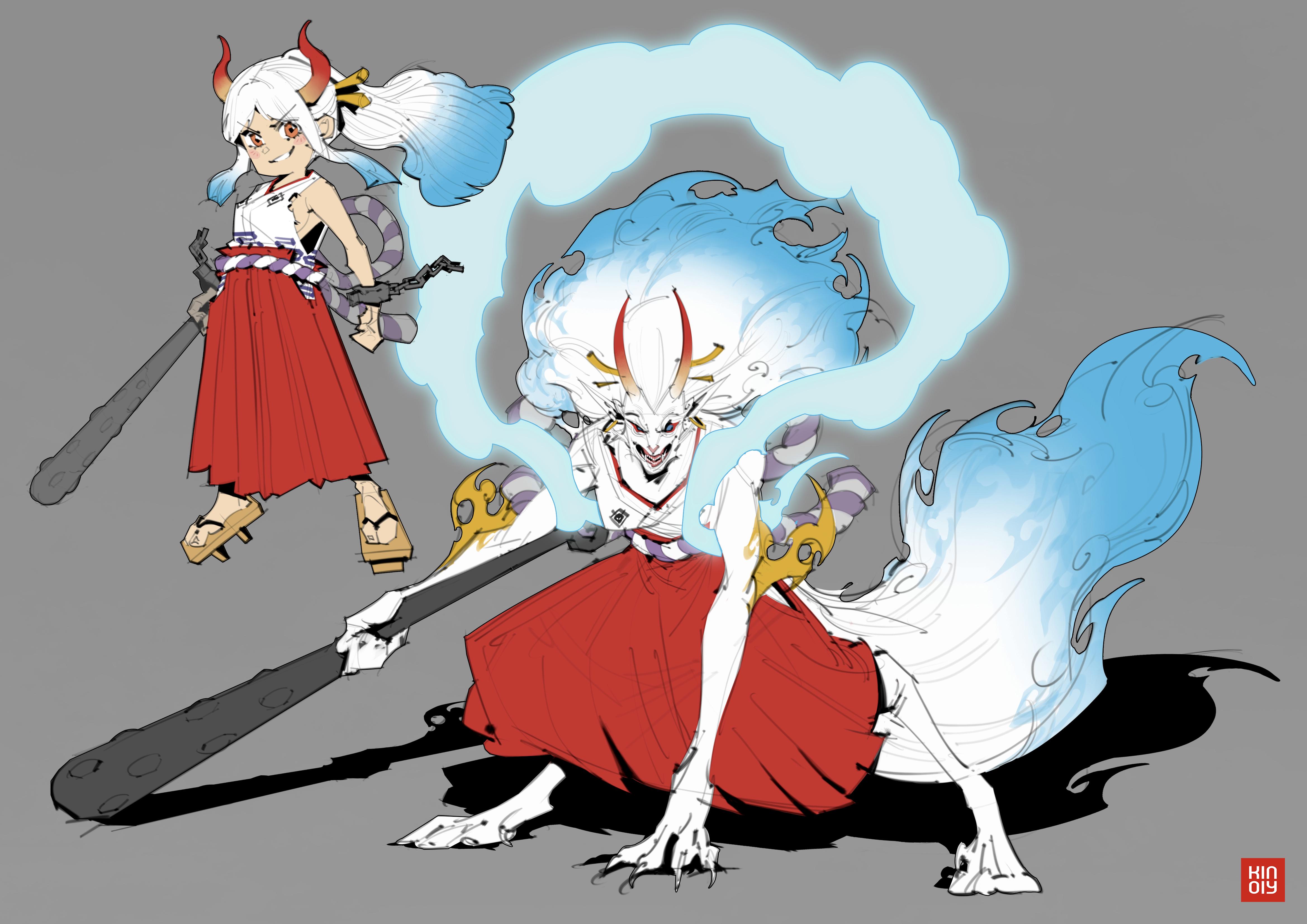 ヤマトのファンアート、ちびキャラと人獣型で楽しんでね！ : r/OnePiece