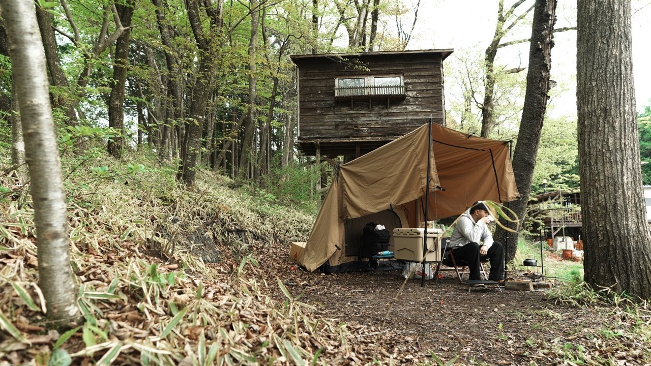 ソロキャンプ】GOGlamping HENGEN+スクエアタープTCで春キャンプ - YouTube
