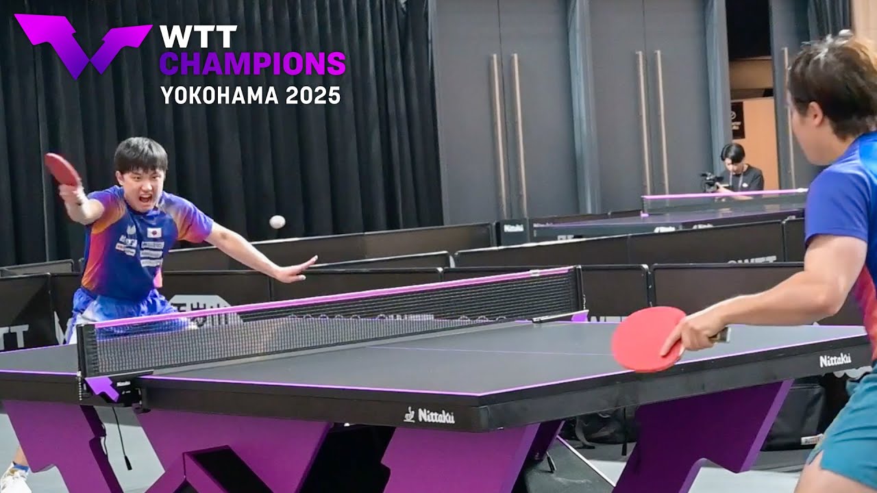 試合前練習】張本智和 左利きの森薗政崇コーチを相手に直前練習