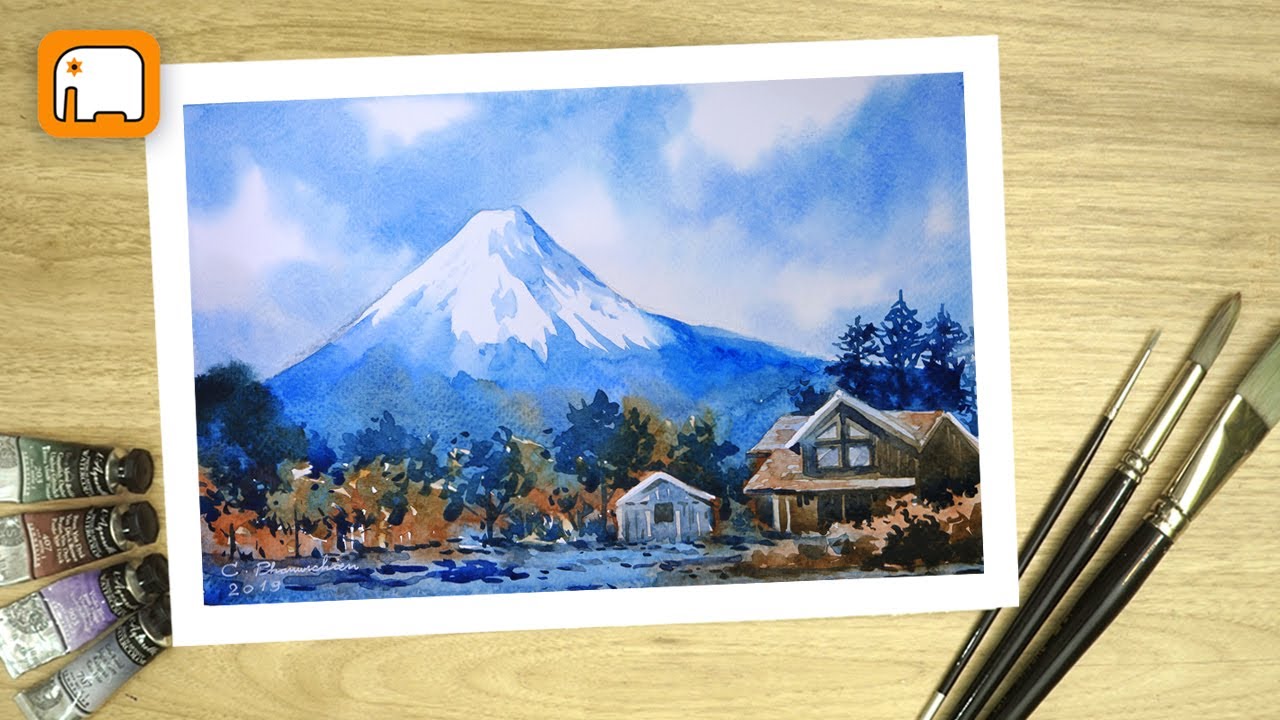 Easy Mount Fuji Watercolor Painting Tutorial Step by Step / Autumn