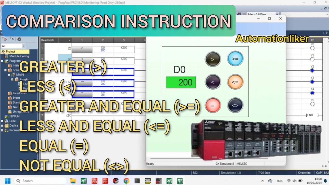 GX Works3 : Comparison instruction Mitsubishi PLC With HMI GT