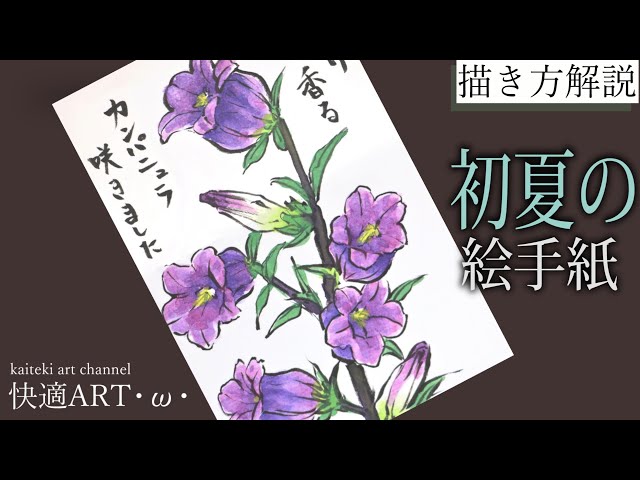 解説】初夏・夏の絵手紙『カンパニュラ』5月、6月、7月 簡単な花の描き