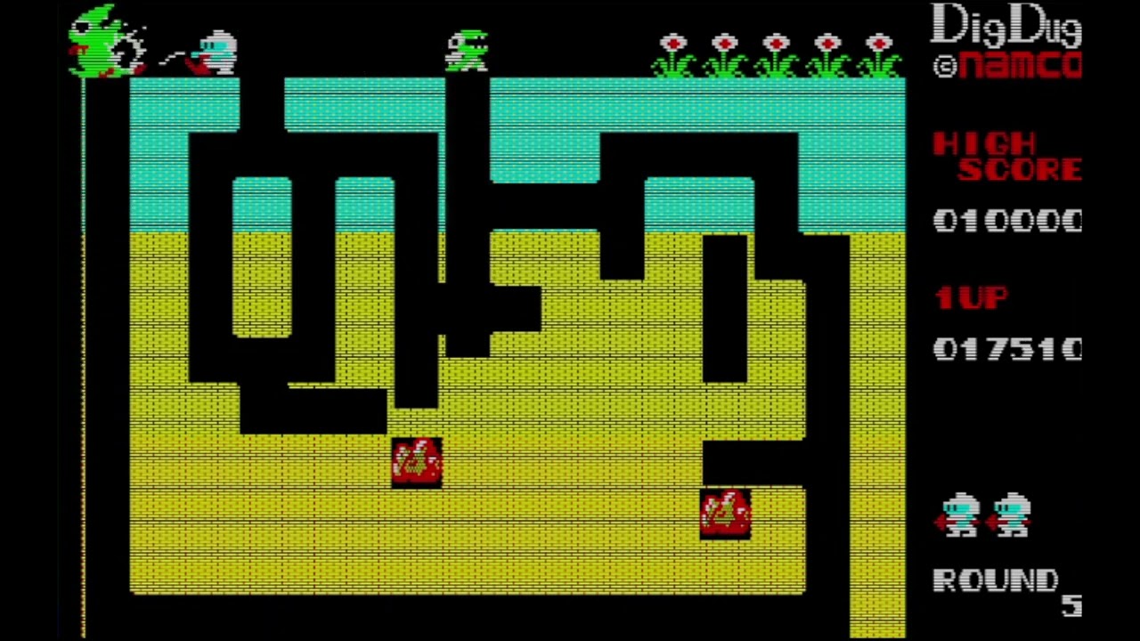 FM-7] Dig Dug ディグダグ Gameplay - Namco, Dempa, Fujitsu FM-7