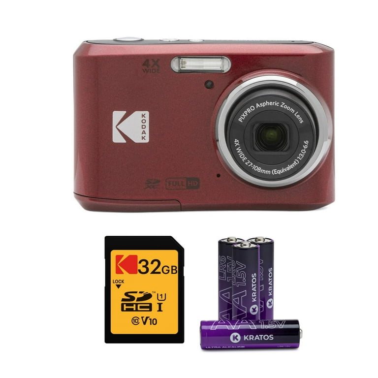Kodak PIXPRO FZ45 Digital Camera, Red, 27mm Wide Lens, 32GB SD