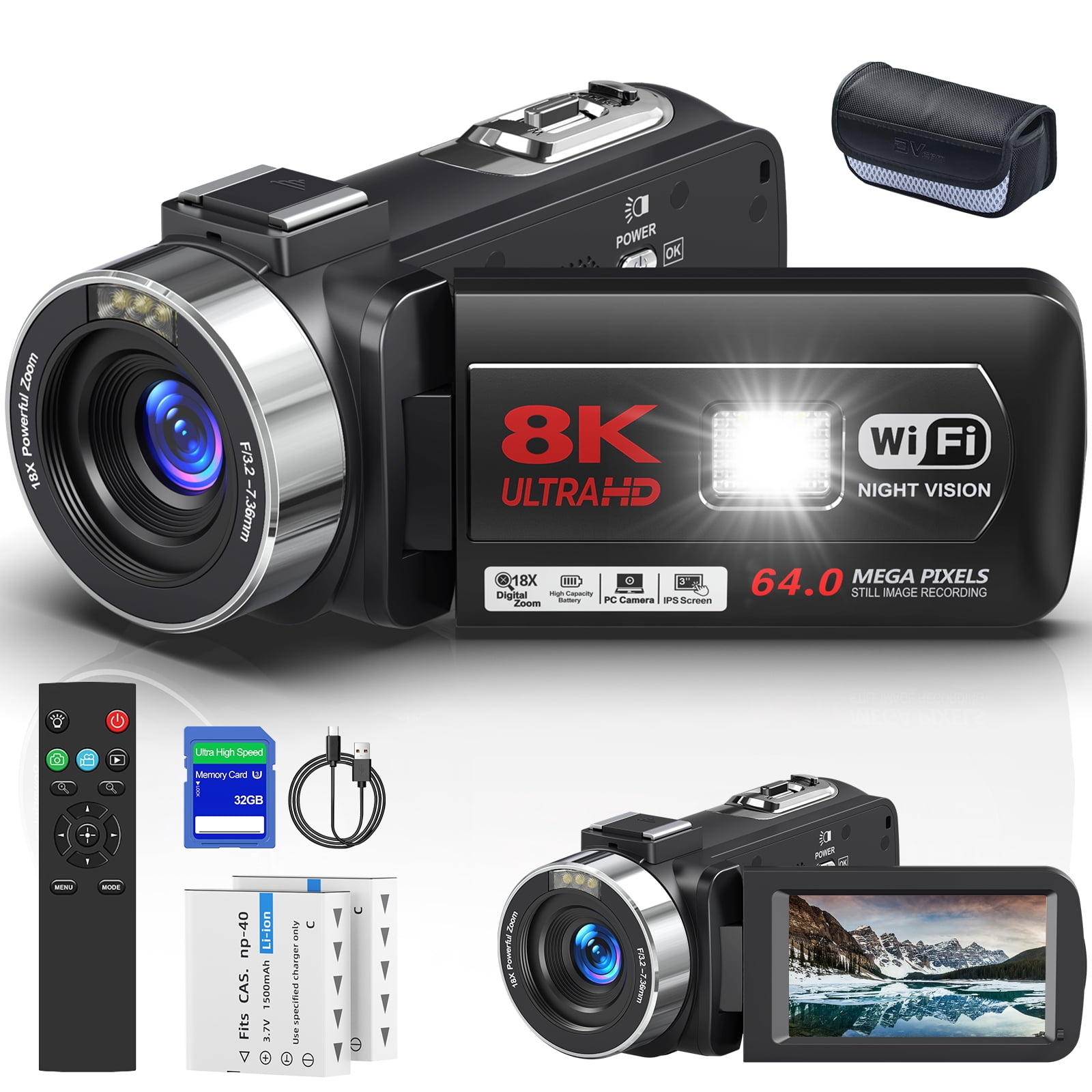 MARVUE 8K 64MP Video Camera Camcorder with 18X Digital Zoom 3.0