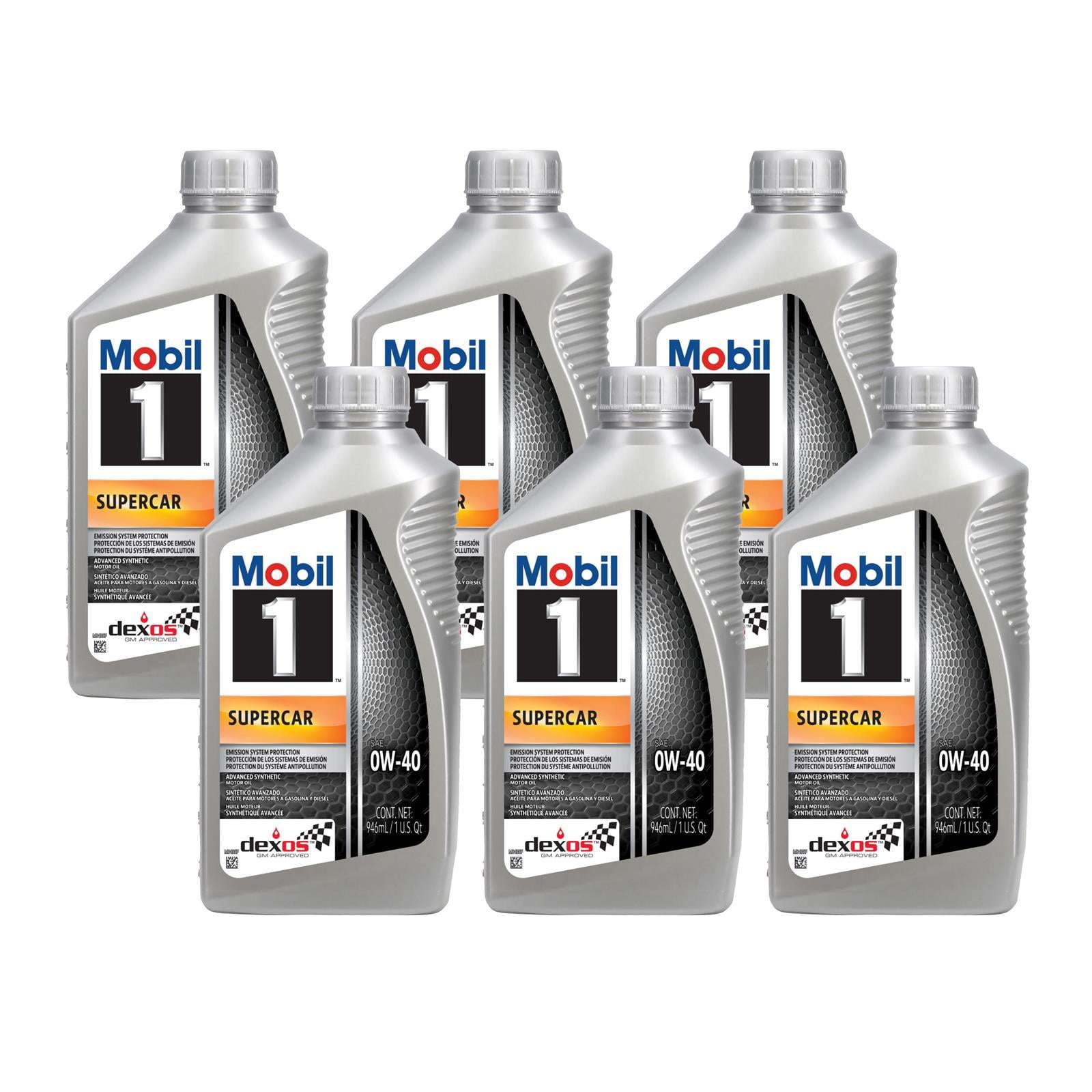 Mobil 1 Supercar Full Synthetic Motor Oil, 0W-40, Dexos R, 6-Quart