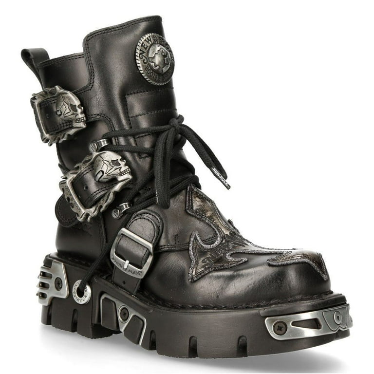 NEW ROCK 407-S1 Silver Cross BOOTS Black Leather Gothic Punk Biker