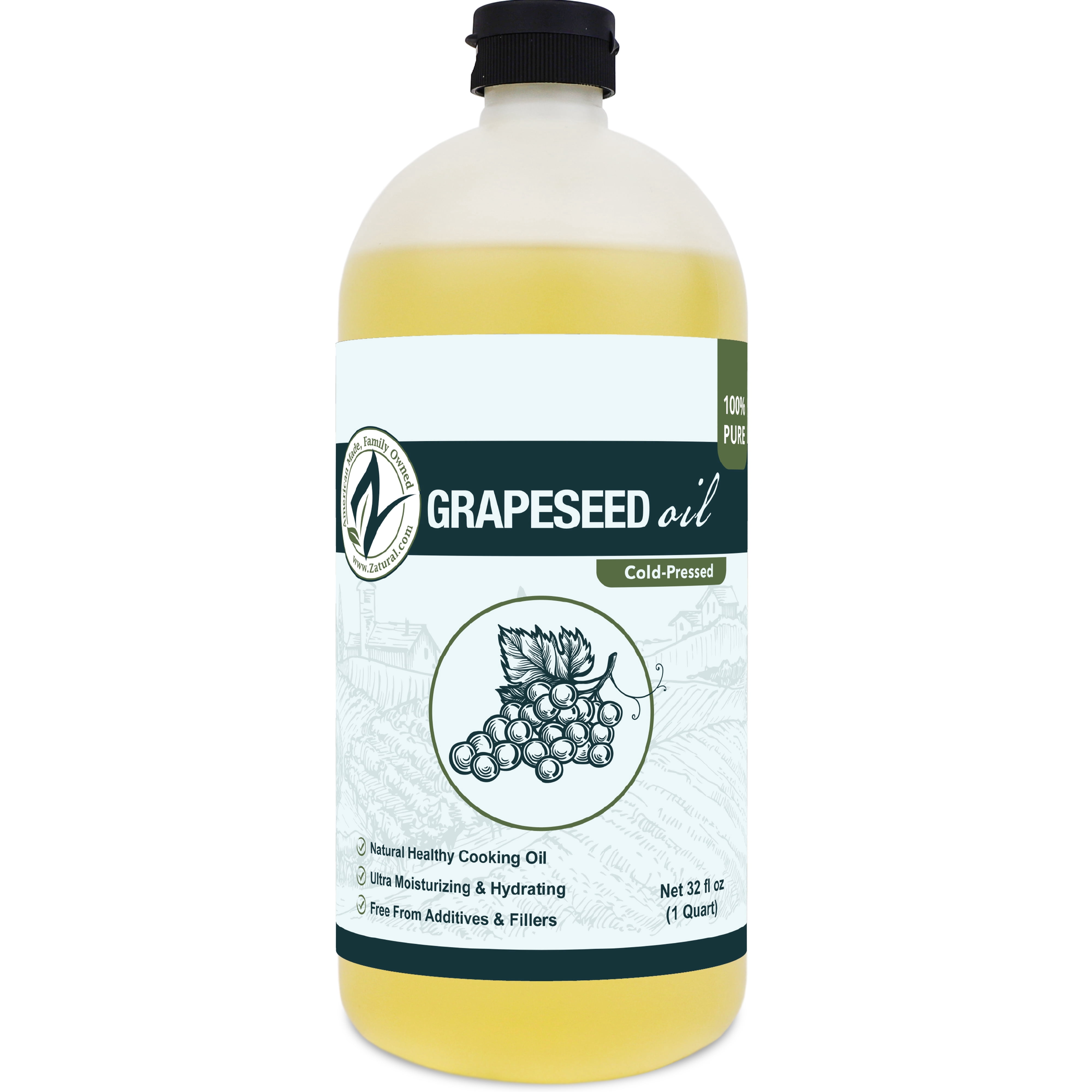 Zatural Grapeseed Oil - Cold-Pressed, Virgin, Undiluted, 100% Pure