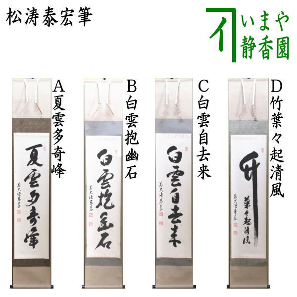 茶道具】茶掛 大徳寺 小堀定泰 『葉々起清風』竹画讃 共箱 茶道具