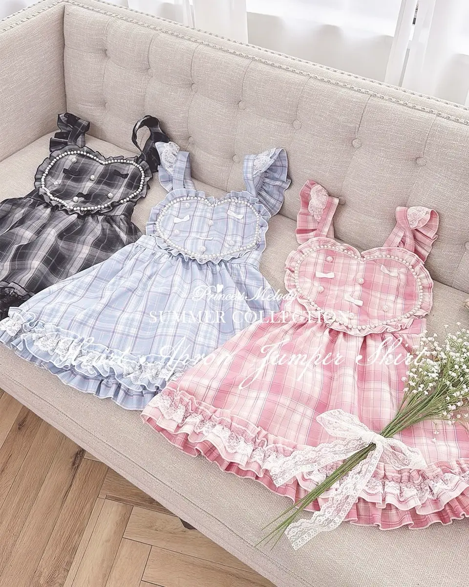 Princess Melody】チェックパールハートエプロンジャンスカ - ブラック