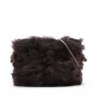 ロエベ フラメンコ クラッチ レザーxファー ショルダーバッグ ブラウン